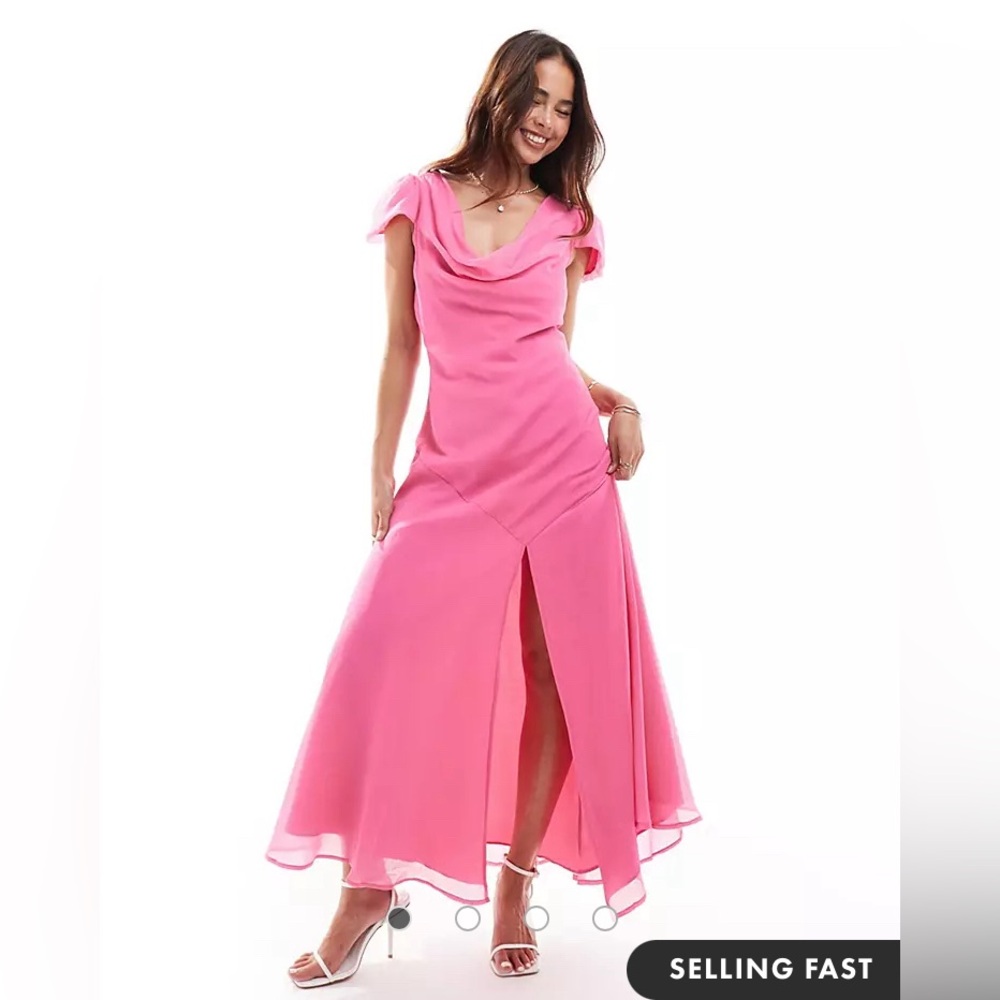 ASOS DESIGN chiffon cowl neck midi dress - wedding guest